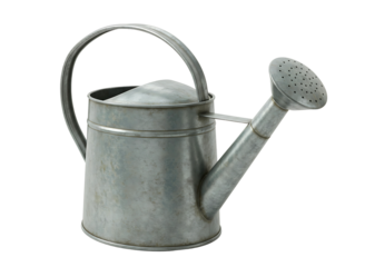 Vintage galvanized metal watering can isolated on transparent background