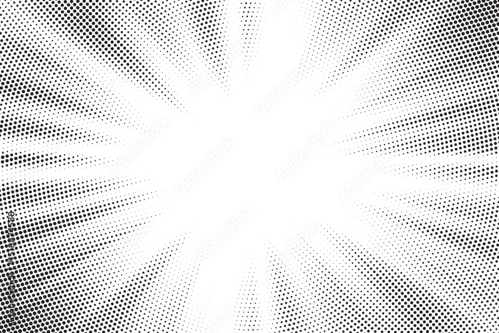 Poster Transparent PNG available Halftone gradient sun rays pattern. Abstract halftone vector dots background. monochrome dots pattern. Vector background in comic book style with sunburst rays and halftone. 