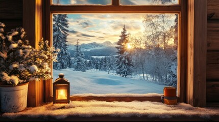 Winter Wonderland View from Cozy Cabin Window