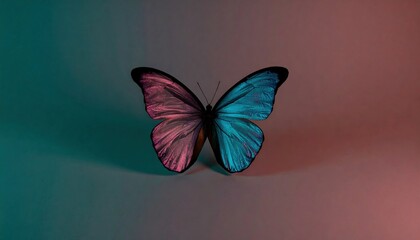 Digital Illustration Of A Butterfly With Gradient Wings Displaying Motion Against Two-Tone Background