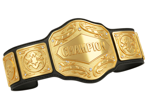 Gold world championship wrestling belt isolated on transparent background