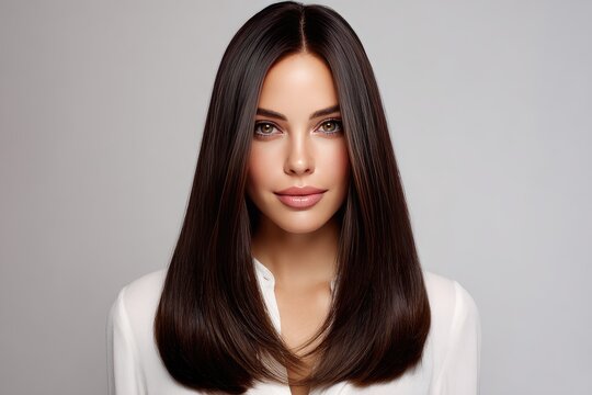 A woman with smooth, long, dark hair.