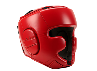 Red boxing headgear protective gear isolated on transparent background