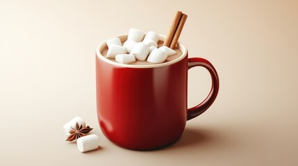 Cozy Winter Mug of Hot Chocolate with Marshmallows and Cinnamon Sticks