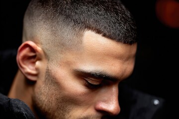 Obraz premium Close-up portrait of a man with a short haircut.