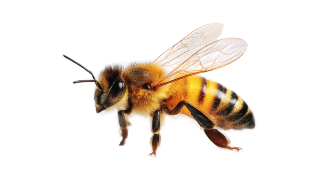 [Transparent Background PNG]Close-up of a Honeybee against a White Background