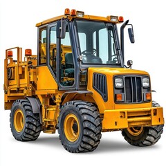 Fototapeta premium Yellow Utility Vehicle with Large Tires on White Background