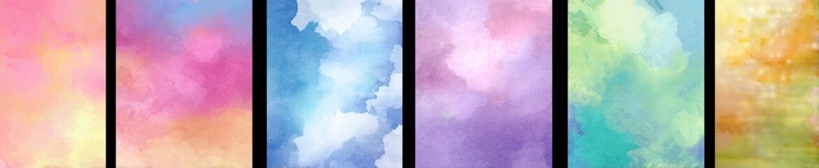 Set of light colorful vector watercolor vertical backgrounds for poster, banner or flyer. High quality