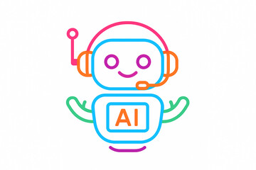Obraz premium AI Robot with Headset - Line Art Illustration