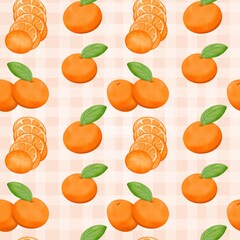 Seamless Orange Fruit Pattern on Cream