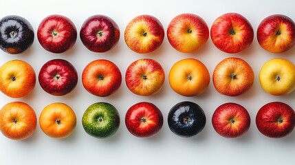 Colorful apples arranged in a grid pattern