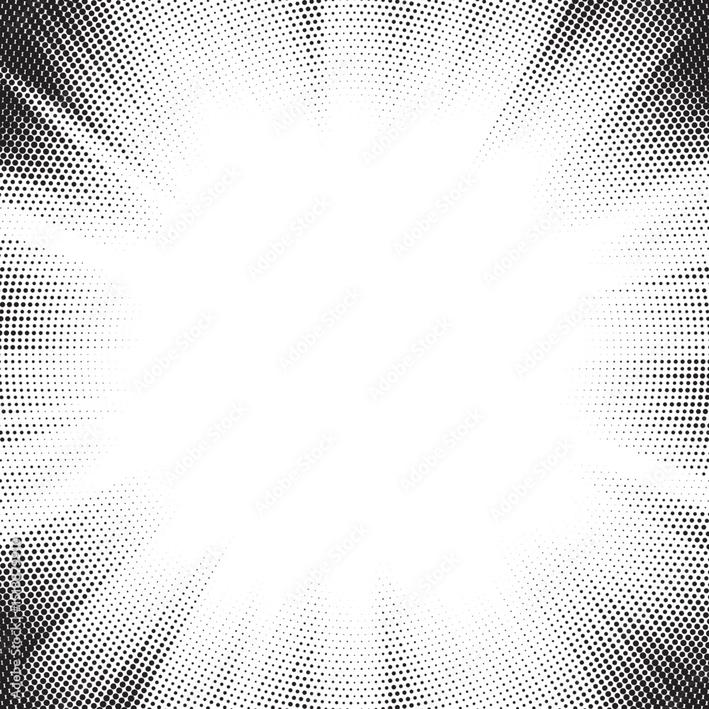 Leinwandbilder Halftone gradient sun rays pattern. Abstract halftone vector dots background. monochrome dots pattern. Vector background in comic book style with sunburst rays and halftone. Retro pop art design.