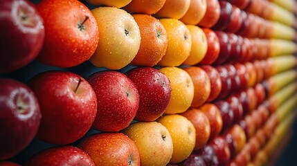 Colorful apples arranged in rows