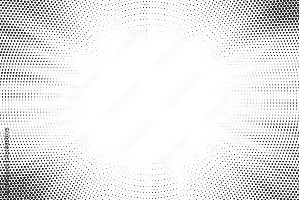 Poster Halftone gradient sun rays pattern. Abstract halftone vector dots background. monochrome dots pattern. Vector background in comic book style with sunburst rays and halftone. Retro pop art design.