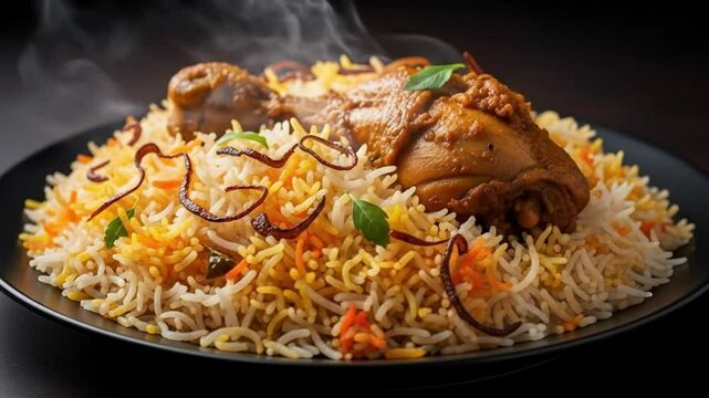 Delicious chicken biryani recipe: flavorful indian dish with aromatic rice and tender meat feast now video 4k