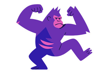King kong illustration, colorful minimalist style, mid-century modern, childlike shapes, whimsical character design, no outlines, solid colors, stylized proportions
