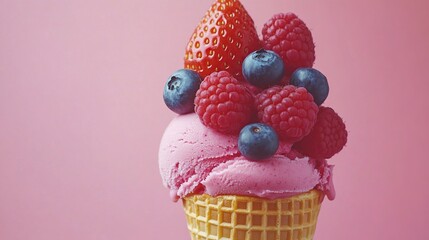 Fresh berry ice cream cone