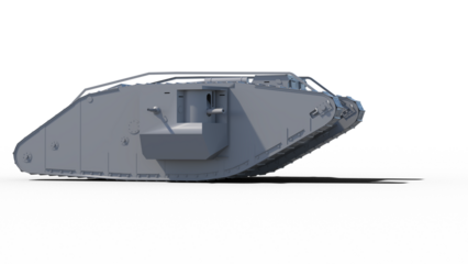 マークIV戦車 Mark IV tank イギリス 第一次世界大戦 WWI クレイレンダリング画像 影付き 透過png
