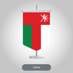 Oman vertical table flag on light grey background. Oman vertical desk flag isolated on grey background	