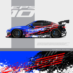 Car wrap decal designs. Abstract american flag and sport background for racing livery or daily use car vinyl sticker. Full vector eps 10.