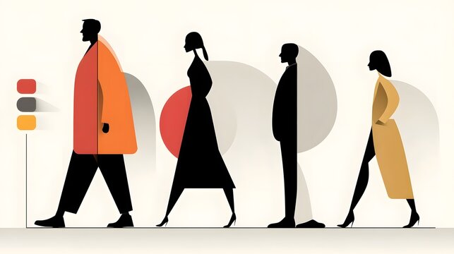 Abstract silhouettes depicting a weight loss transformation journey