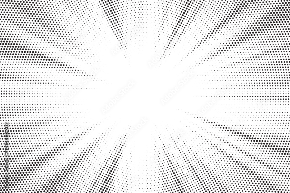 Leinwandbilder Halftone gradient sun rays pattern. Abstract halftone vector dots background. monochrome dots pattern. Vector background in comic book style with sunburst rays and halftone. Retro pop art design.