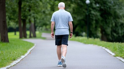 Senior Man Walking in Park - Healthy Active Lifestyle