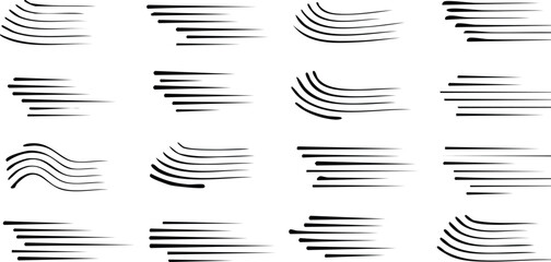 Vector collection of high-contrast motion lines and stylized tree graphics in a clean, minimalist design – inspired by comic books and graphic art aesthetics

