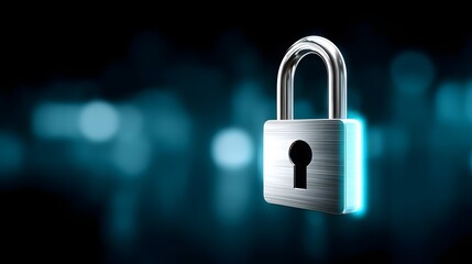 Glowing cybernetic lock in digital space representing online privacy and security
