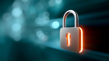 Cybernetic glowing lock in digital space