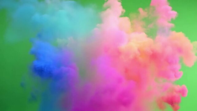 Explosive Symphony of Color: A mesmerizing display of vibrant, multi-hued pigments bursts forth against a serene backdrop, an abstract visual ode to creativity and artistic expression.