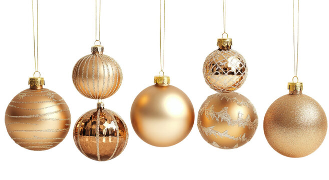 [Transparent Background PNG]Golden Christmas Ornaments Collection
