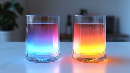 Two vibrant colored liquid glasses