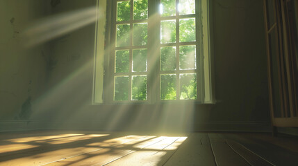 The light of the sun is coming into the room through the window.
