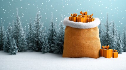Winter wonderland gift sack overflowing with presents