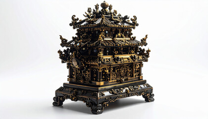 Intricate Asian Temple Model Black Gold Detailed Craftsmanship Ancient Architecture Miniature