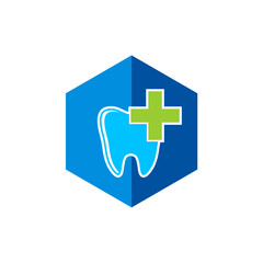 Teeth and medical symbol inside the hexagon vector logo