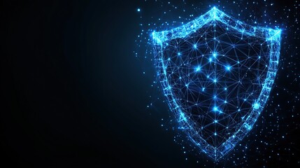 Abstract digital shield graphic, glowing with interconnected points