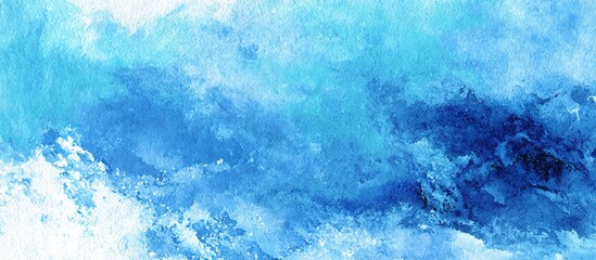 Abstract cerulean blue watercolor wash texture background wallpaper. Copy space, cold ice color art, contemporary artistic backdrop. High quality