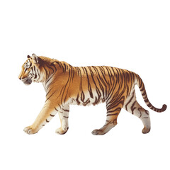 Fototapeta premium A majestic tiger walking gracefully, showcasing its striking orange fur and black stripes. Png, Transparent background.