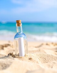 Paper message in a bottle at the summer sand beach