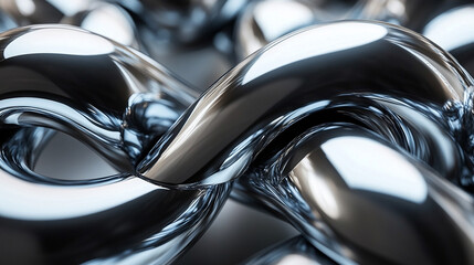Glossy twisted metal tubes in silver and black tones create a futuristic, chrome industrial design. A sleek background ideal for tech, sci-fi, or modern design themes with a high-tech visual feel.

