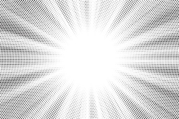 Naklejka premium Halftone texture dot radial background, cartoon comic retro pop art dot border, halftone shadow