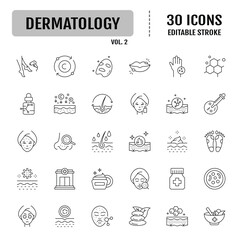 Dermatology line icon set. Editable stroke. Vector illustration