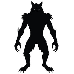 Silhouette illustration of a frightening werewolf creature against a blank white background
