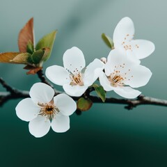 Delicate white blossoms on a branch, spring floral beauty.