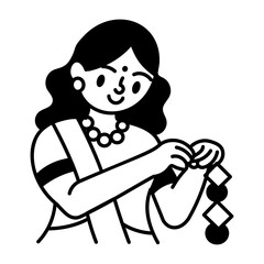 A sketchy style icon of indian girl