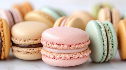 Colorful macarons assortment, a sweet and delicate confection.