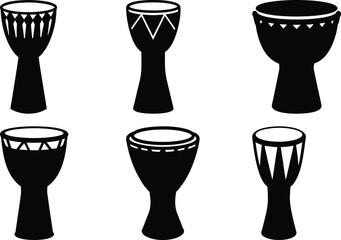 Collection of Black and White Drum Illustrations Representing Musical Instruments