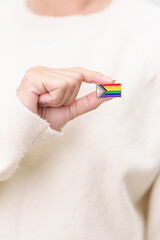Happy pride month and LGBT or LGBTQ or LGBTQIA with rainbow flag Brooch pin for Lesbian, Gay,...